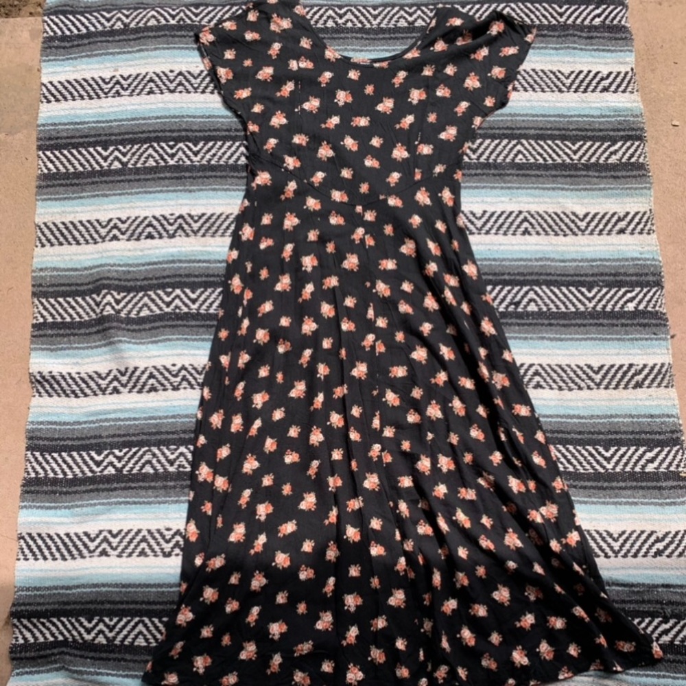 Vintage Black and Orange Floral Maxi Dress